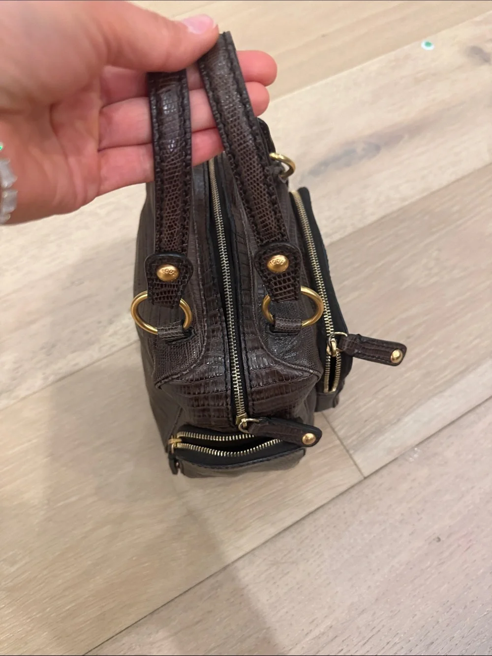 Tod’s genuine lizard skin small too handle bag